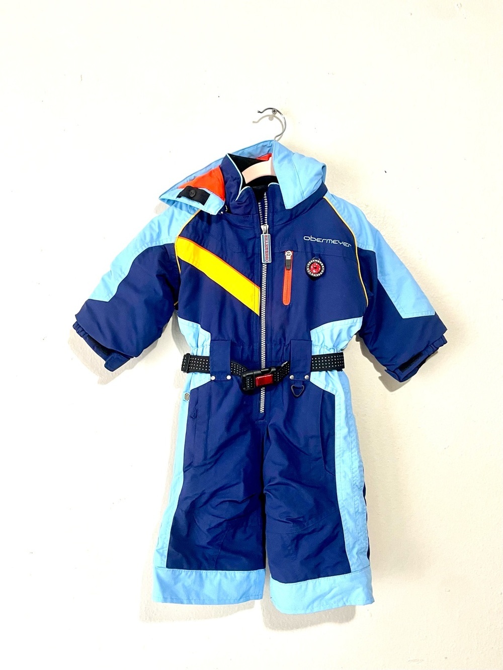 Obermeyer Navy, Light Blue & Yellow Kids One-Piece Ski Suit